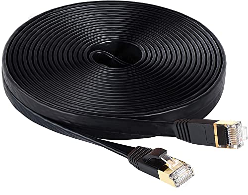LEKVKM Cat 6 Ethernet Cable 50 ft High Speed RJ45 Internet Cable for Outdoor & Indoor Support CAT6 Network Solid Slim Flat Black Computer LAN for PC