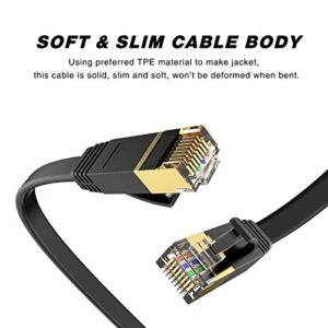 LEKVKM Cat 6 Ethernet Cable 50 ft High Speed RJ45 Internet Cable for Outdoor & Indoor Support CAT6 Network Solid Slim Flat Black Computer LAN for PC