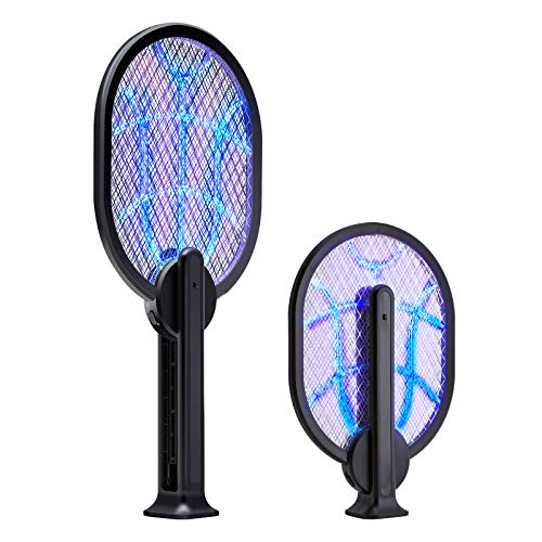 2 in 1 Electric Fly Swatter, Bug Zapper, Handshold & Hands-Free Mosquito Zapper Zapper Indoor & Outdoor, Safe to Touch with 3-Layer Mesh, Pest Control,with USB Charging Cable, Black