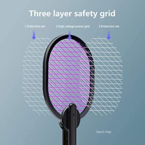 2 in 1 Electric Fly Swatter, Bug Zapper, Handshold & Hands-Free Mosquito Zapper Zapper Indoor & Outdoor, Safe to Touch with 3-Layer Mesh, Pest Control,with USB Charging Cable, Black