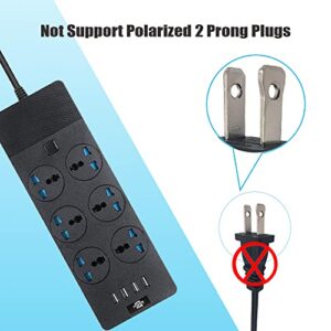 Universal Power Strip, Jumpso 6ft Extension Cord with Multiple Outlets, 110-240v, 3000w Power Strip with USB Ports European Travel Plug Adapter Wall Mount Power Strip for Home Office Cruise, Black