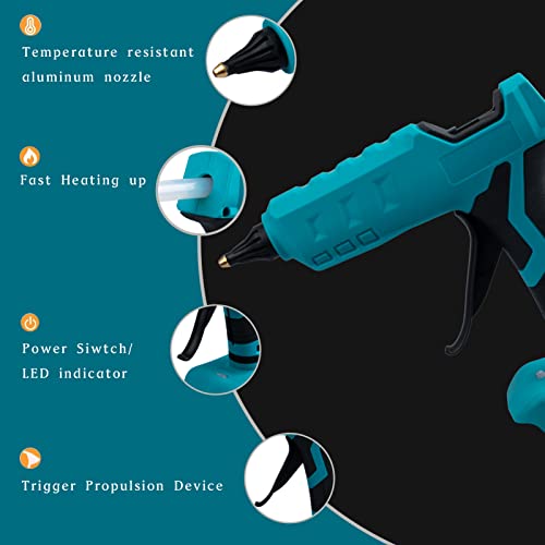 MORCLIN 100W Cordless Hot Glue Gun Compatible with Makita 18V Battery with 20 FullSized Glue Sticks For Festival Decoration & Crafting Projects Chirstmas Gift (Battery is not included)