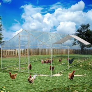 BESBLEE Galvanized Large Metal Chicken Coop Walkin Poultry Cage Hen Run House Rabbits Habitat Cage Spire Shaped Coops UV & Water Resistant Cover for Outdoor Backyard(13.1’L x 9.8’W x 6.5’H)