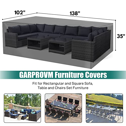 GARPROVM Patio Furniture Covers Waterproof Outdoor Table Sofa Set Covers with Upgraded 600D Material, 4 Windproof Buckles 124 x 71 x 29 Inch Rectangular Heavy-Duty Large