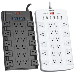 power strip, superdanny surge protector with 22 ac outlets and 6 usb charging ports+ 【6.5ft & 22 outlets & 6 usb ports】 1050j surge protector power strip superdanny flat plug extension cord