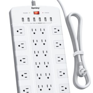 Power Strip, SUPERDANNY Surge Protector with 22 AC Outlets and 6 USB Charging Ports+ 【6.5Ft & 22 Outlets & 6 USB Ports】 1050J Surge Protector Power Strip SUPERDANNY Flat Plug Extension Cord