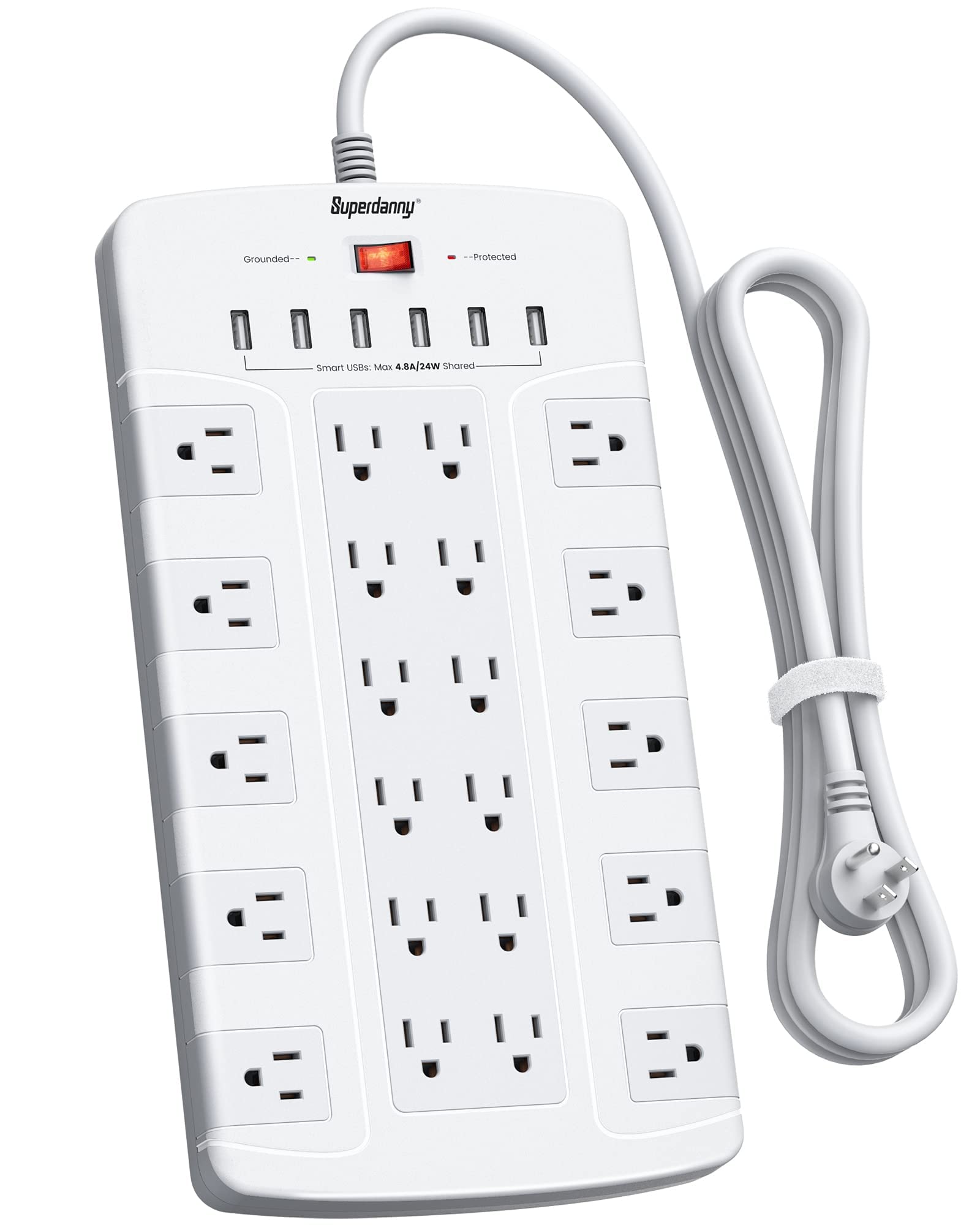 Power Strip, SUPERDANNY Surge Protector with 22 AC Outlets and 6 USB Charging Ports+ 【6.5Ft & 22 Outlets & 6 USB Ports】 1050J Surge Protector Power Strip SUPERDANNY Flat Plug Extension Cord