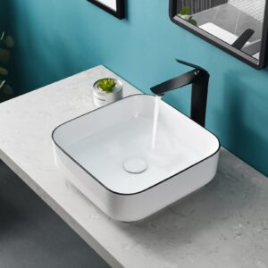 tysun vessel sink square, 15'' x 15'' modern bathroom square above counter white porcelain ceramic vessel vanity sink art basin