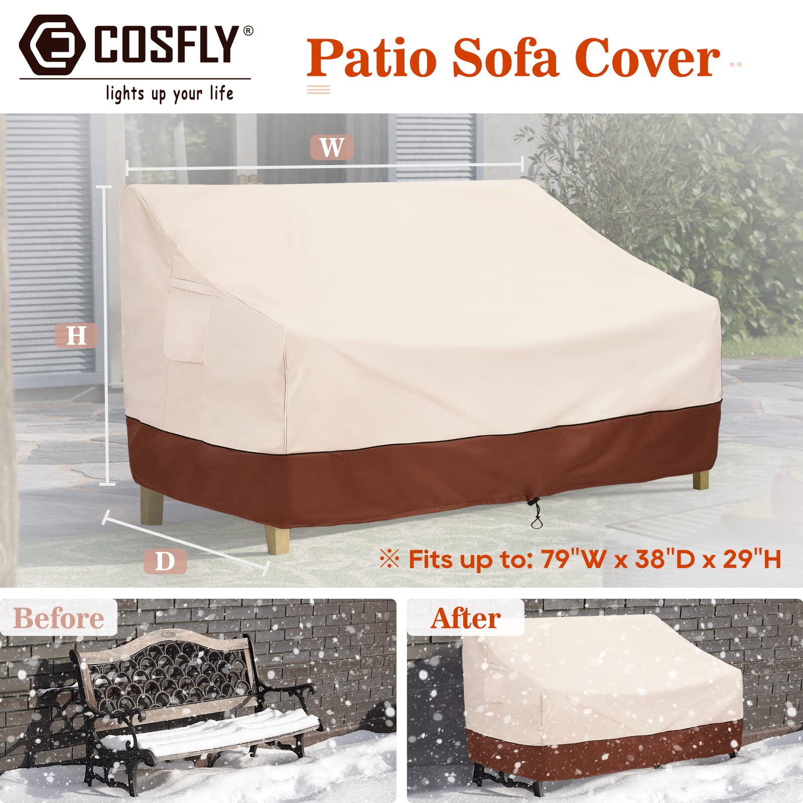 COSFLY Outdoor Furniture Covers Waterproof for Sofa, Patio Bench Covers for Outside Heavy Duty Fits up to 79W x 38D x 29H inches