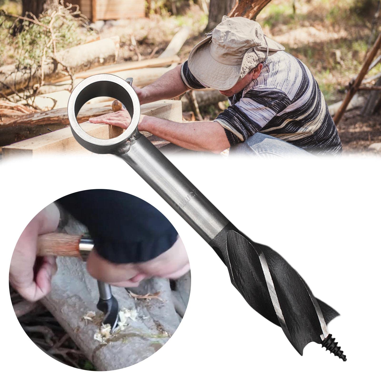 Bushcraft Hand Drill, Tools, Scotch Eyed Wood Auger Drill Bit, Steel Bushcraft Hand Drill Tools, Manual Auger for Outdoor Camping Garden