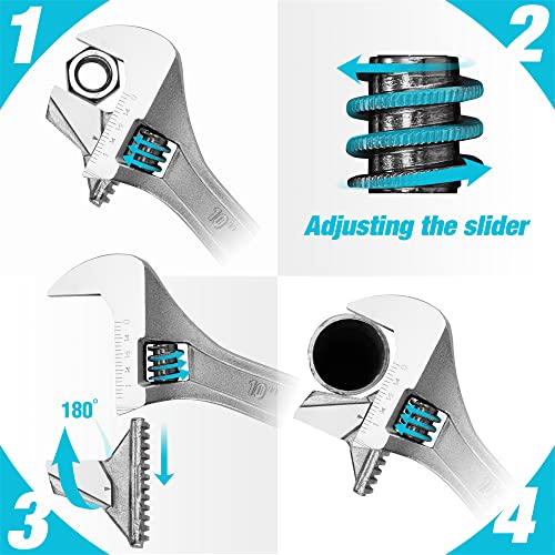 DURATECH Reversible Jaw Adjustable Wrench, Pipe Wrench Set, SAE and Metric Scale Marked, 2 Pack, 6 Inch&10 Inch