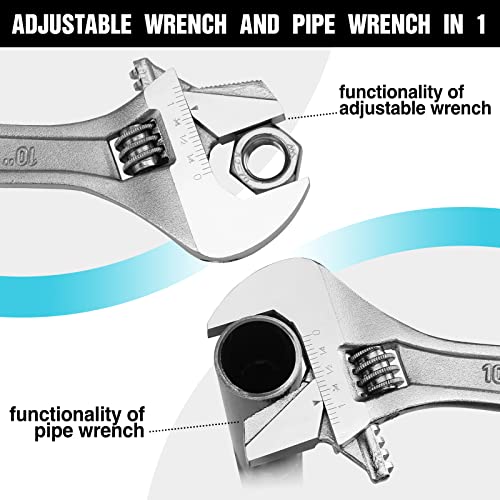 DURATECH Reversible Jaw Adjustable Wrench, Pipe Wrench Set, SAE and Metric Scale Marked, 2 Pack, 6 Inch&10 Inch