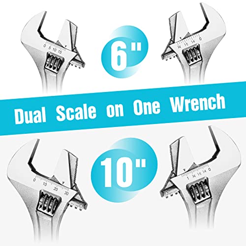 DURATECH Reversible Jaw Adjustable Wrench, Pipe Wrench Set, SAE and Metric Scale Marked, 2 Pack, 6 Inch&10 Inch