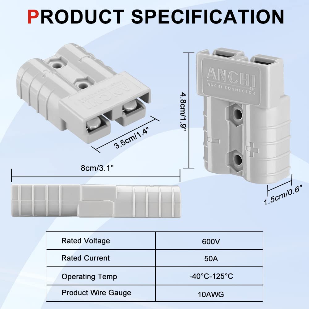 ELECTOP 10AWG Solar Panel Connector Cable, Compatible with Solar Connecter and 50A/600V Ads Port Adapter Solar Connector Cable for Solar Generator Inverter Battery Pack Charger Kit