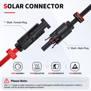 ELECTOP 10AWG Solar Panel Connector Cable, Compatible with Solar Connecter and 50A/600V Ads Port Adapter Solar Connector Cable for Solar Generator Inverter Battery Pack Charger Kit