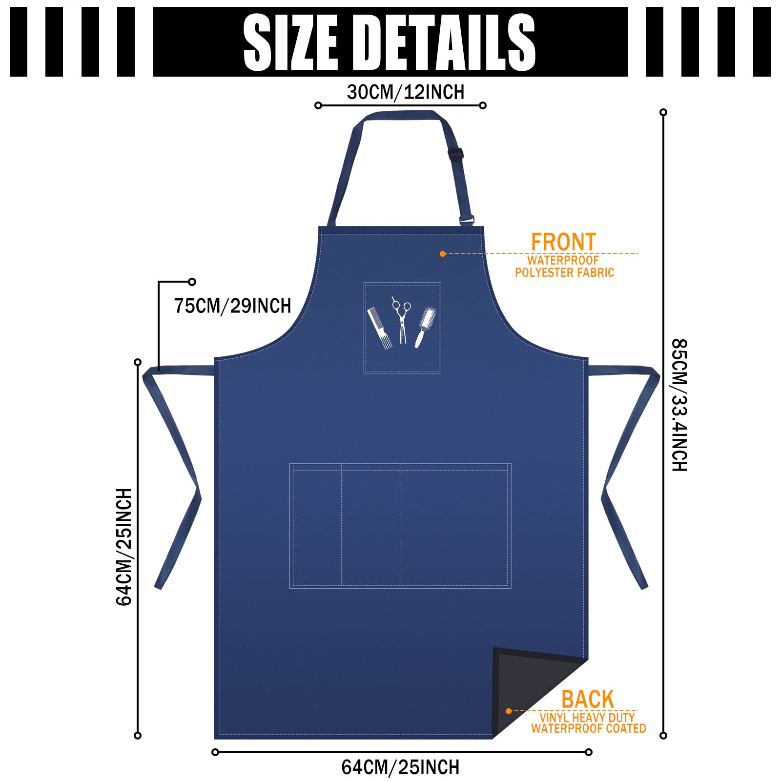 Janmercy 4 Pcs Hair Stylist Apron with 4 Pockets Waterproof Salon Aprons for Hairdresser Cosmetologist Apron (Black, Dark Blue)