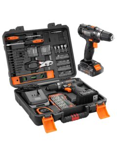 engindot tool set with drill, cordless drill tool kit 108pcs household power tools drill set with 20v li-ion battery & charger for home tool kit