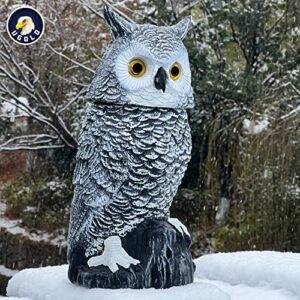 Ugold Solar Powered Snow Owl with Glowing Eyes, Rotatable Head, Realistic Hoots, Detection and Silent Mode, Garden Sculpture, Decoration for Home, Garden, Patio and Lawn