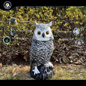 Ugold Solar Powered Snow Owl with Glowing Eyes, Rotatable Head, Realistic Hoots, Detection and Silent Mode, Garden Sculpture, Decoration for Home, Garden, Patio and Lawn