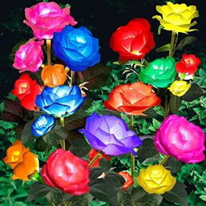 ostritec solar garden lights, solar flower lights outdoor waterproof, 20 roses 7-color changing decorations for yard pathway lawn (4 pack)