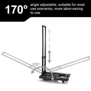 Shywall Folding Luggage Cart , 200 lb Capacity Heavy Duty Luggage Cart with 5 Wheels and 2 Elastic Cords for Luggage/Garden/Office Transport, Black