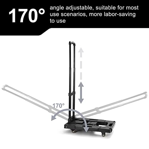 Shywall Folding Luggage Cart , 200 lb Capacity Heavy Duty Luggage Cart with 5 Wheels and 2 Elastic Cords for Luggage/Garden/Office Transport, Black
