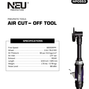 Air Cut off Tool,PNEUPACTURE 3 inch Cut off Tool,18000RPM,360-degree guard,Extended Handle, Apply to Cutting Various Materials