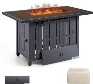 devoko 43 inch propane gas fire pit table outdoor 50,000 btu auto lgnition patio propane gas firepit with tempered glass desktop and glass stone, black