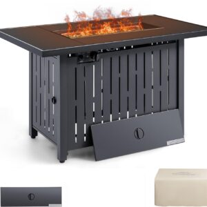 Devoko 43 inch Propane Gas Fire Pit Table Outdoor 50,000 BTU Auto lgnition Patio Propane Gas Firepit with Tempered Glass Desktop and Glass Stone, Black
