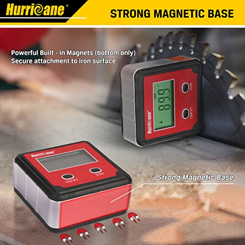 HURRICANE Digital Level Box and Angle Finder, Magnetic Digital Angle Gauge, Protractor Inclinometer Aluminum Framework with Magnet, Measures 0-90 Degree Ranges, 4 X 90 Degree