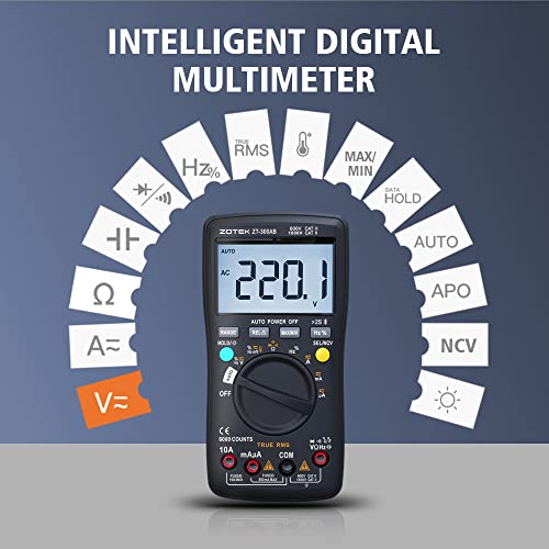 ZOTEK ZT-300AB Bluetooth Digital multimeter Tester Multi Testers True RMS Tester Automatic Mode Counts Measures Voltage Current Resistance Capacitance Frequency Temperature diode Meter