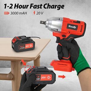 20V Cordless Impact Wrench 1/2 inch,Electric Power Impact wrenches,Brushless Motor Impact Gun,Max Torque 368 ft-lbs (500N.m) 3.0A Li-ion Battery,6Pcs Driver Impact Sockets,Gloves,Fast Charger.