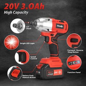 20V Cordless Impact Wrench 1/2 inch,Electric Power Impact wrenches,Brushless Motor Impact Gun,Max Torque 368 ft-lbs (500N.m) 3.0A Li-ion Battery,6Pcs Driver Impact Sockets,Gloves,Fast Charger.