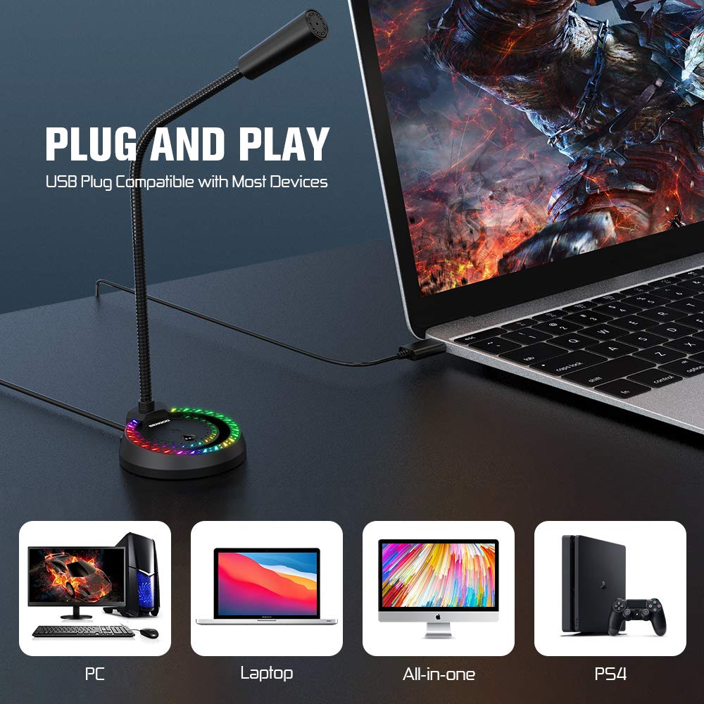 BENGOO USB Microphone for Computer, GM-01 PC Microphone, Mute & Volume Control, Plug and Play, Gaming Microphone for PC Desktop PS4 Laptop Mac Windows Recording Conference YouTube Streaming Twitch