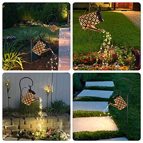 Solar Lights Outdoor Waterproof, Solar Watering Can Lights Garden Decor, Retro Metal Hanging Solar Lantern with String Lights, Outdoor Decorations for Patio Porch Lawn Driveway Yards Backyard Pathway