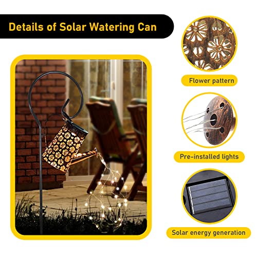 Solar Lights Outdoor Waterproof, Solar Watering Can Lights Garden Decor, Retro Metal Hanging Solar Lantern with String Lights, Outdoor Decorations for Patio Porch Lawn Driveway Yards Backyard Pathway