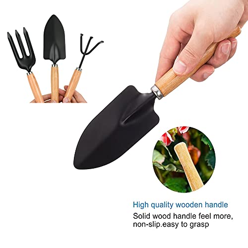 Mini Garden Tools Set of 3, Succulent Plants Tools Wood Handle Rake, Fork and Shovel, Garden Hand Transplanting Gardening Tools Set for Seedlings, Bonsai, Succulents, Herbs, Terrariums and Planting