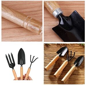 Mini Garden Tools Set of 3, Succulent Plants Tools Wood Handle Rake, Fork and Shovel, Garden Hand Transplanting Gardening Tools Set for Seedlings, Bonsai, Succulents, Herbs, Terrariums and Planting