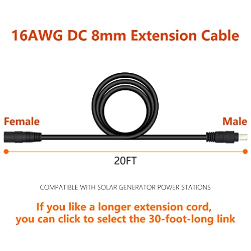Billion wealth 20Feet 16AWG DC 8mm Male to Female Plug Extension Cable Perfectly Compatible with Solar Generator Portable Power Station and Solar Panel