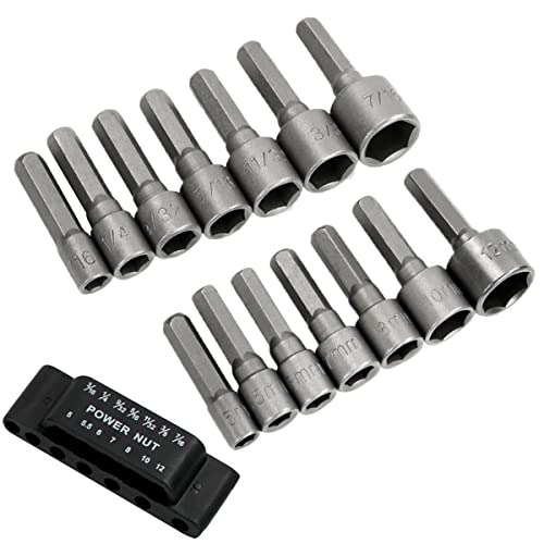 Apalie 14Pcs Hex Power Nuts Driver Drill Bit Tools Set,1/4 Inch Hex Shank Socket Adapter, Metric Screw Socket Wrench Set