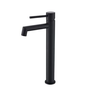 dicoya matte black vessel sink faucet, single handle tall basin faucet for sink above counter, modern countertop bathroom design, 304 stainless steel, one hole