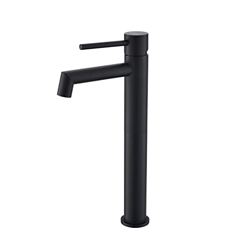 DICOYA Matte Black Vessel Sink Faucet, Single Handle Tall Basin Faucet for Sink Above Counter, Modern Countertop Bathroom Design, 304 Stainless Steel, One Hole