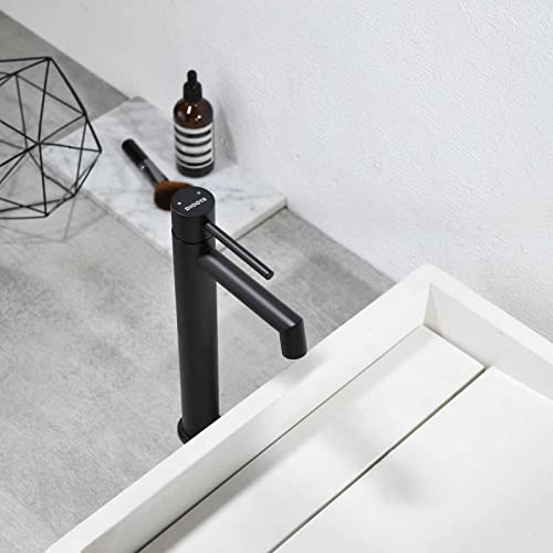 DICOYA Matte Black Vessel Sink Faucet, Single Handle Tall Basin Faucet for Sink Above Counter, Modern Countertop Bathroom Design, 304 Stainless Steel, One Hole