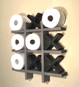 tic tac toe toilet paper holder- compact design - handmade- no assembly required