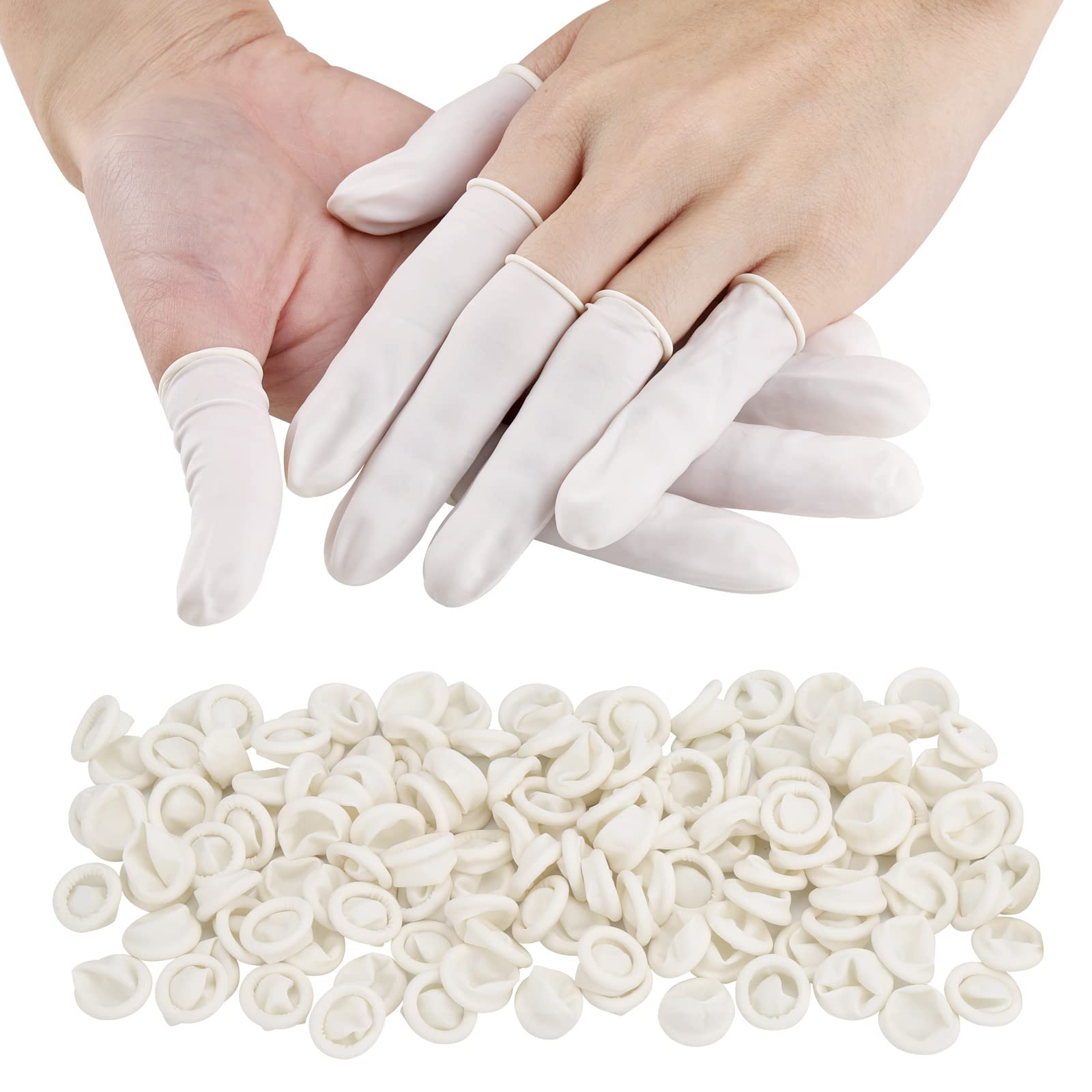 Finger Cots Small 300 Pcs Fingertips Protective Finger Cots White Disposable Finger Rubber Tips for Injured Finger,Cracked Finger,Sports