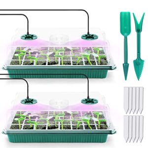 yskea seed starter kit with grow light, 80 cells seed starter tray with light, seedling starter trays with vented humidity dome and base, indoor gardening plant germination kit, 2-pack