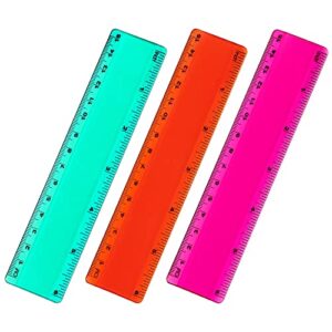color plastic ruler straight ruler assorted color ruler measuring tool 6 inch ruler set rulers bulk 3 pack(orange, rose, green)