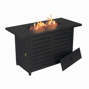 kinger home ore 42-inch outdoor propane fire pit table for patio, 50,000 btu csa certified rectangle firepit, powder coating metal frame, black