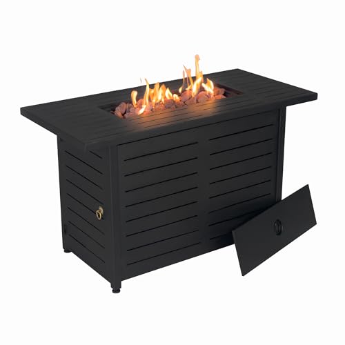 Kinger Home Ore 42-Inch Outdoor Propane Fire Pit Table for Patio, 50,000 BTU CSA Certified Rectangle Firepit, Powder Coating Metal Frame, Black