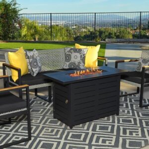 Kinger Home Ore 42-Inch Outdoor Propane Fire Pit Table for Patio, 50,000 BTU CSA Certified Rectangle Firepit, Powder Coating Metal Frame, Black